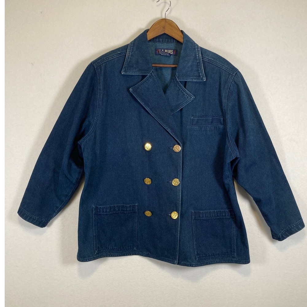 Vintage L.A. Blues Denim Blazer Jacket 18/20 Blue Double Breasted Gold Buttons